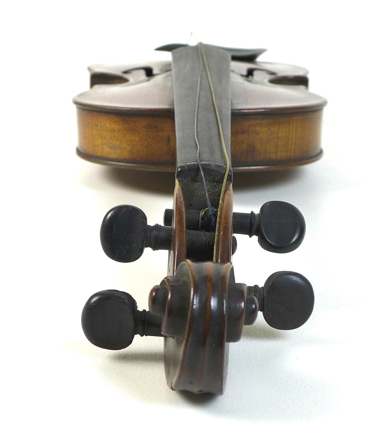 A 19th century violin, full size 4/4, well carved scroll, two piece back, outlined throughout with - Image 13 of 23