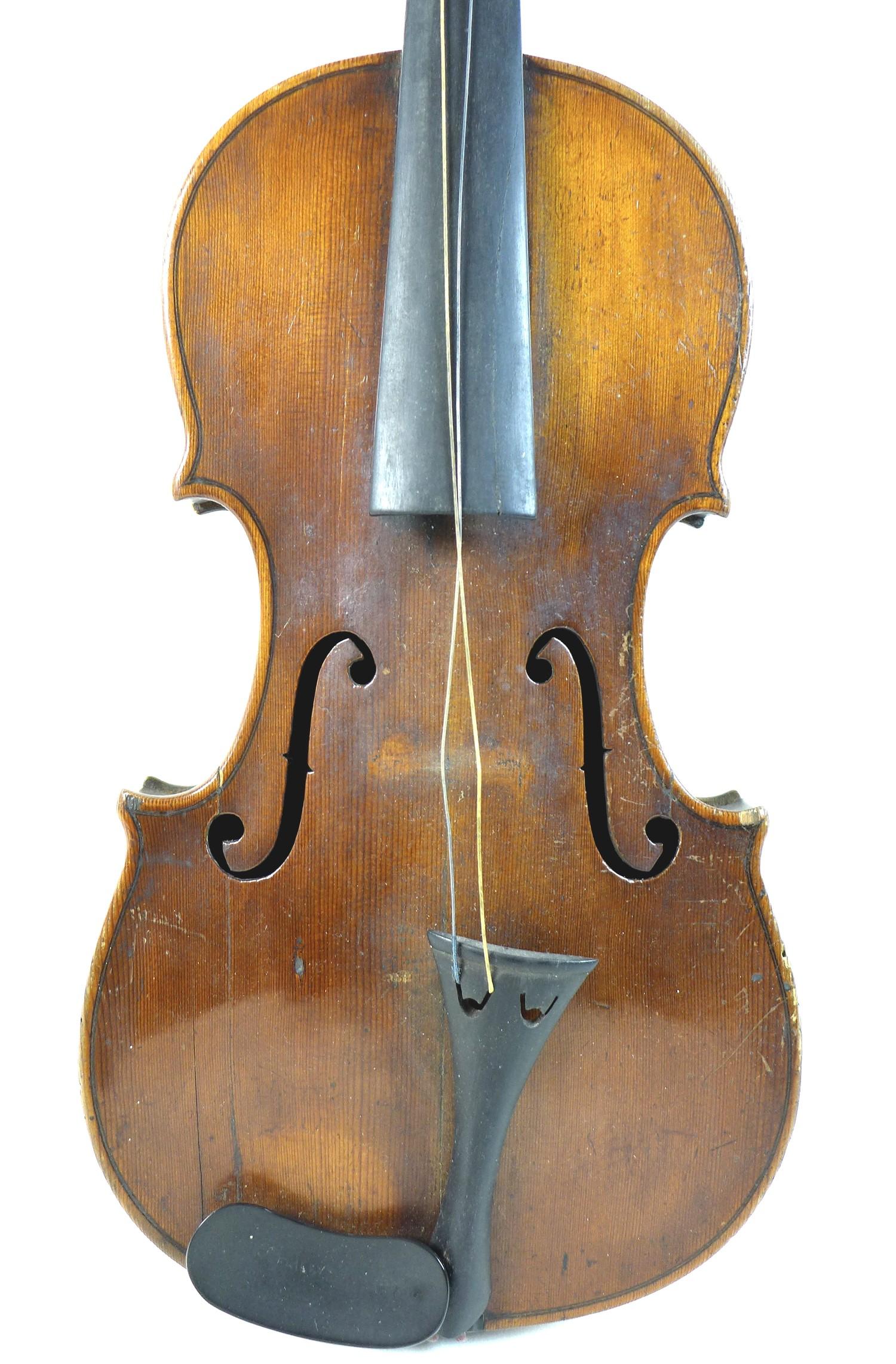 A 19th century violin, full size 4/4, well carved scroll, two piece back, outlined throughout with - Image 5 of 23