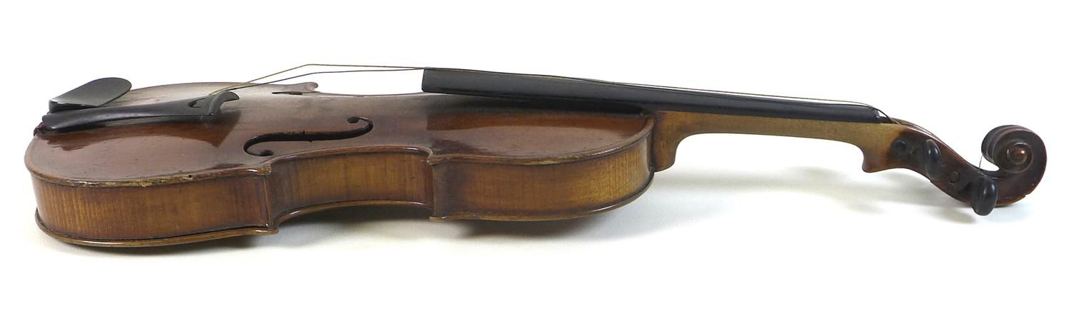 A 19th century violin, full size 4/4, well carved scroll, two piece back, outlined throughout with - Image 7 of 23