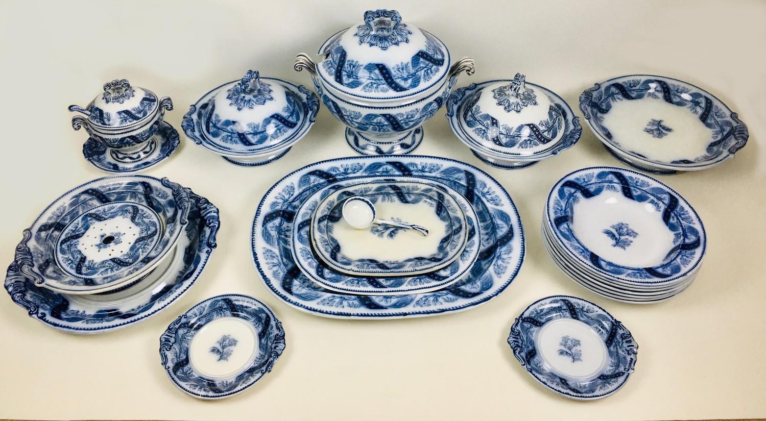 A Copeland late Spode part dinner service, mid 19th century, transfer printed in blue and white,