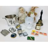 Two Steiff toys, pewter and other collectables, including two Steiff soft toys, a Rabbit, 32cm high,