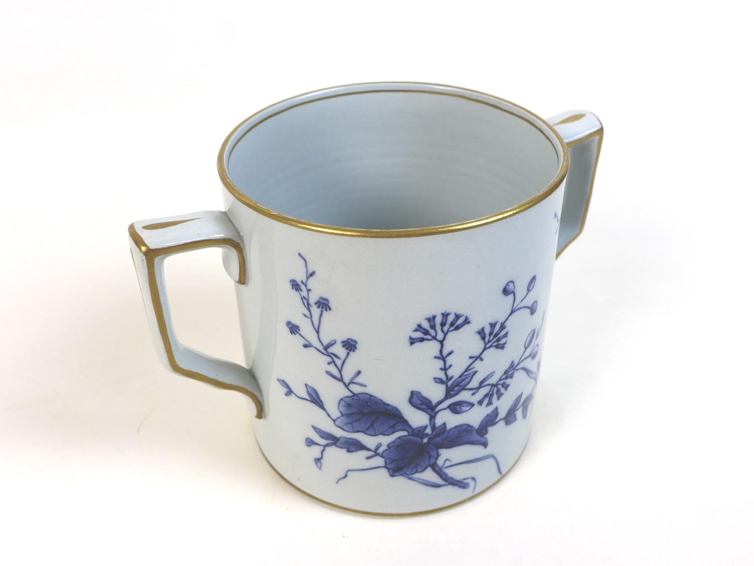 A 20th century Japanese blue and white twin handled tankard, with gilt decoration to rim and - Image 2 of 7