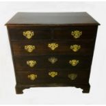 A Georgian oak chest of drawers, with two drawers over three, with brass swan neck handles, raised