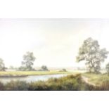 Mercier (20th century): a country river view, signed lower left, oil on canvas, 49.5 by 74cm, in a