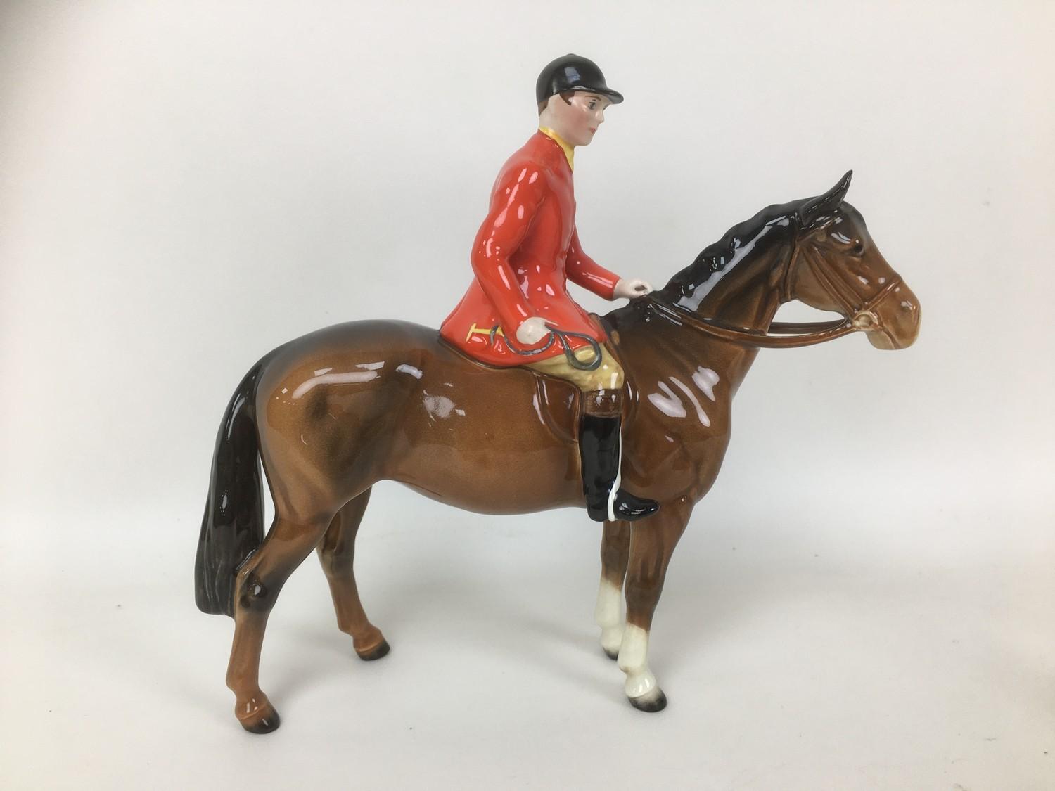 A group of Beswick fox hunting figurines, comprising huntsmen seated upon a horse, 23 by 8 by 21cm - Image 2 of 4