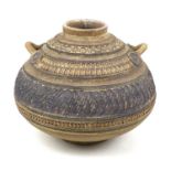 Robert Tinnyunt (Burmese, b. 1940): a studio pottery vase, circa 1980, of squat ovoid form with twin