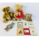 A group of three soft toy teddies, comprising a limited edition Robin Rive Betty teddy in a red
