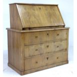 A Scandinavian 19th century walnut bureau, of block form with fall front enclosing a fitted