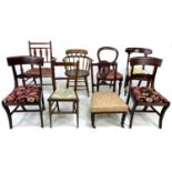 A group of eight chairs, 19th and 20th century, including a pair of mahogany bar back dining chairs,