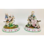 A pair of late 19th century Continental figurines, after the Meissen model of Count Bruhl's Tailor