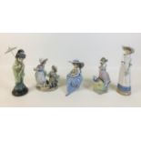 A group of four Lladro figurines, comprising a Lladro figural group 'For you' 5453, 'Fragrant