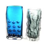 A Whitefriars blue glass 6.5" 'Mobile Phone' vase, from the 'Textured' range, designed by Geoffrey