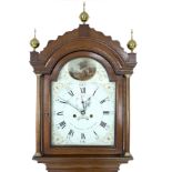 An early 19th century oak long case clock, Jos. Wilson of Stamford, with painted arch dial depicting
