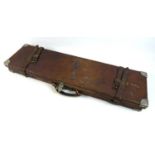 A Linsley Brothers chromed brass bound brown leather shotgun case, early 20th century, the lid