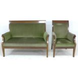 A mahogany two seater settee, 152 by 80 by 108cm high and matching armchair, 74 by 80 by 108cm