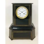 A 19th century French mantel clock, ebonised wooden case, 8 day Japy Freres movement chiming on a