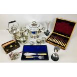 A collection of silver plated and metal items, including a South East Asian white metal