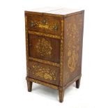 A 19th century Dutch marquetry mahogany wash stand, with double fold out top, tambour slide