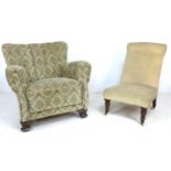 A vintage armchair, with sunburst style back, beige fabric, 86 by 88 by 79cm high, together with a