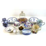 A group of ceramics, porcelain and glass items, comprising a Chinese famille rose tankard, a/f