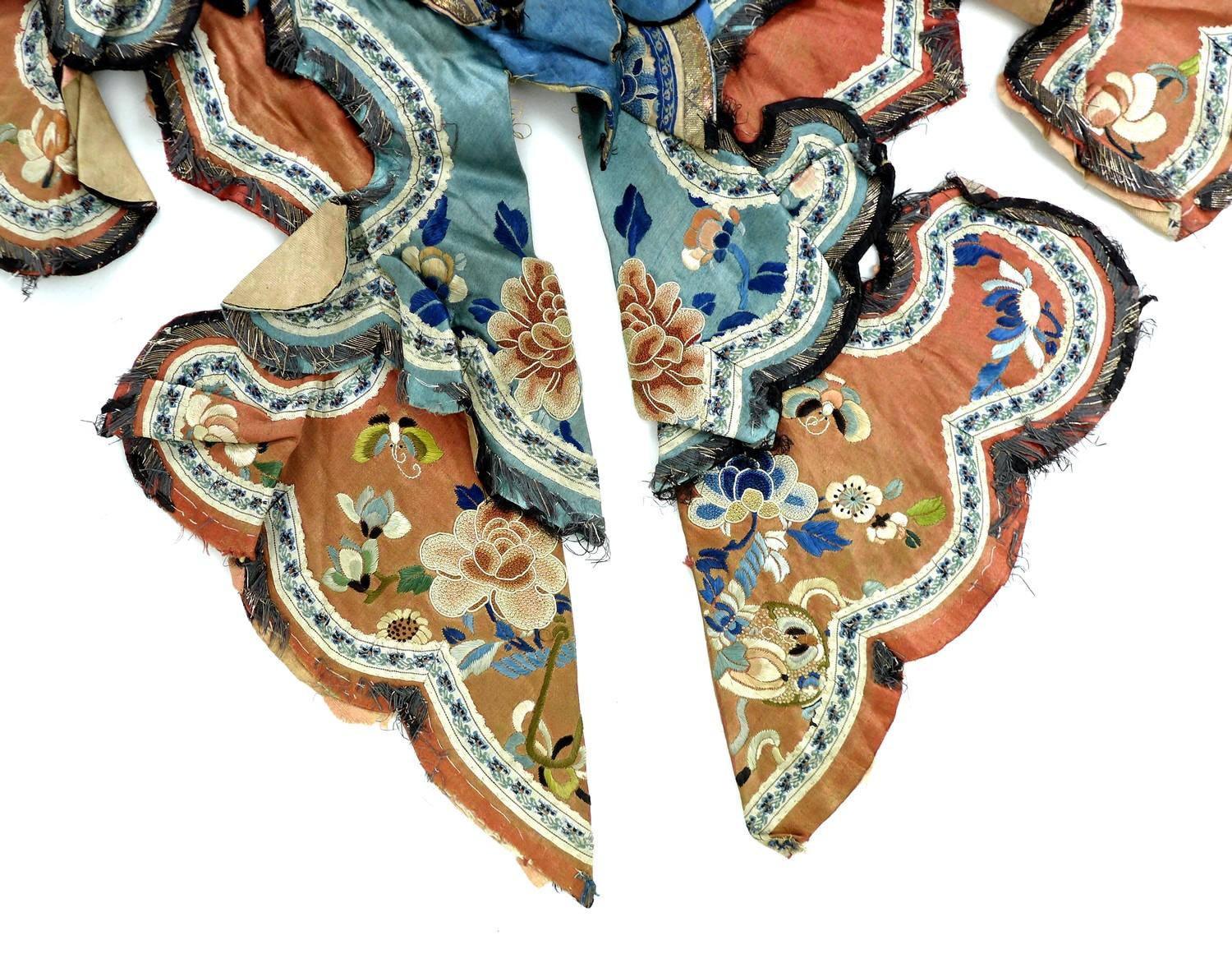 Two Chinese embroidered satin cloud collars, early 20th century, Peking knot stitch, each with two - Image 8 of 9