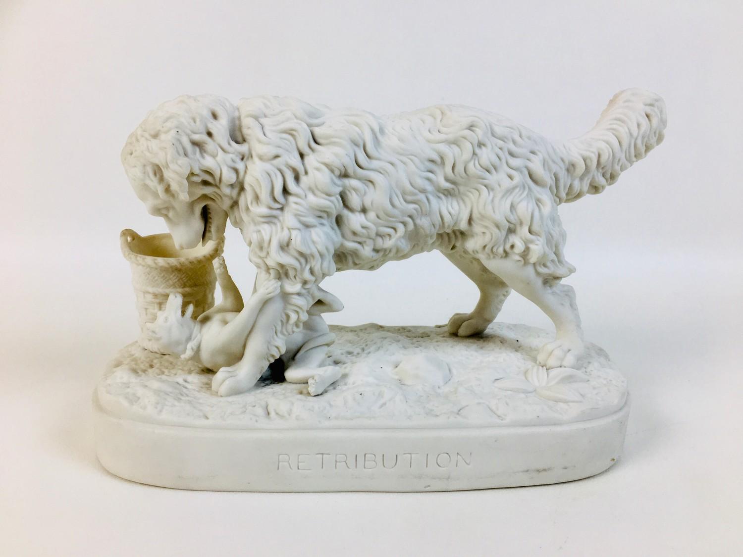 A Victorian Parian ware animal figure group entitled 'Retribution', depicting a large dog standing - Image 2 of 6