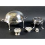 A Victorian silver plated muffin dish, with domed rotating cover, Atkin Brothers, Sheffield, and a