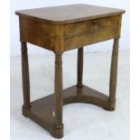 A Continental 19th century side table, with quarter veneered surface and single drawer below, with