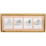 Charlotte Fawley (British, 20th century): four pen and ink sketches of Luciano Pavarotti, one titled