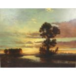 Gerald Coulson (British, b. 1926): 'Sunset landscape', signed, oil on canvas, unmounted, 72 by 92cm.