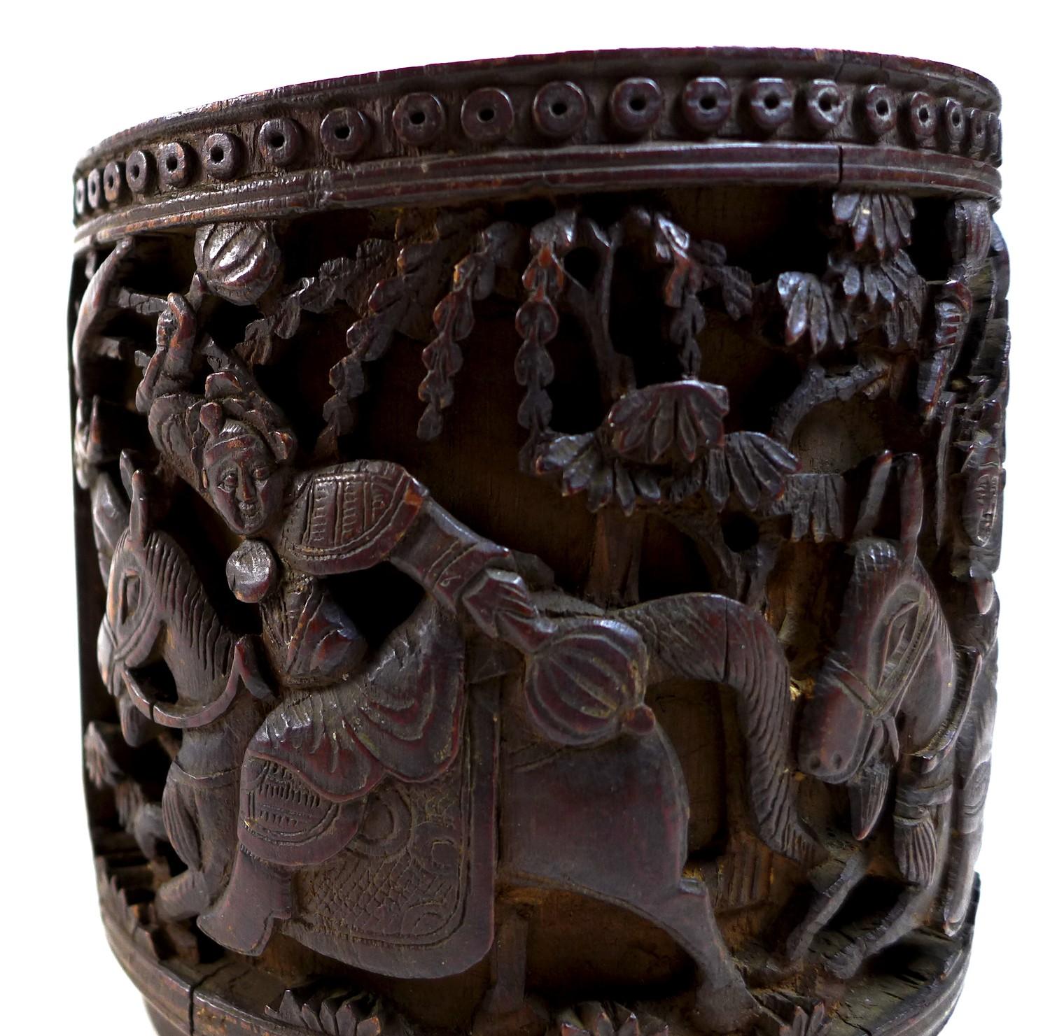 A Chinese bamboo brush pot, bitong, Qing Dynasty, late 19th century, carved in relief with four - Image 3 of 6