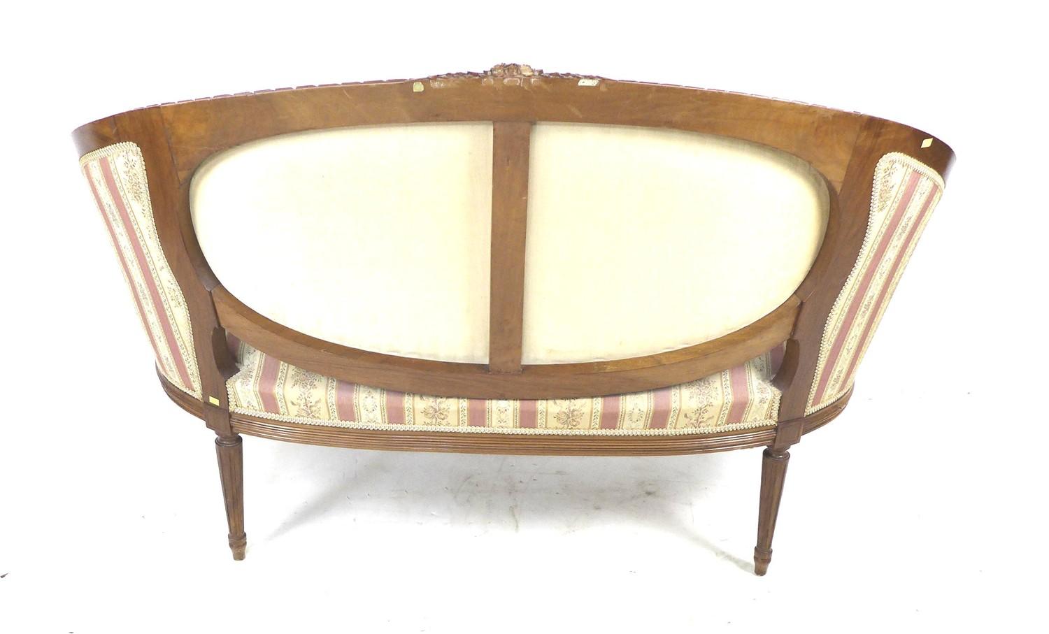 A French two seater settee, mid 20th century in Louis XVI style, with curved back with integral - Image 4 of 4