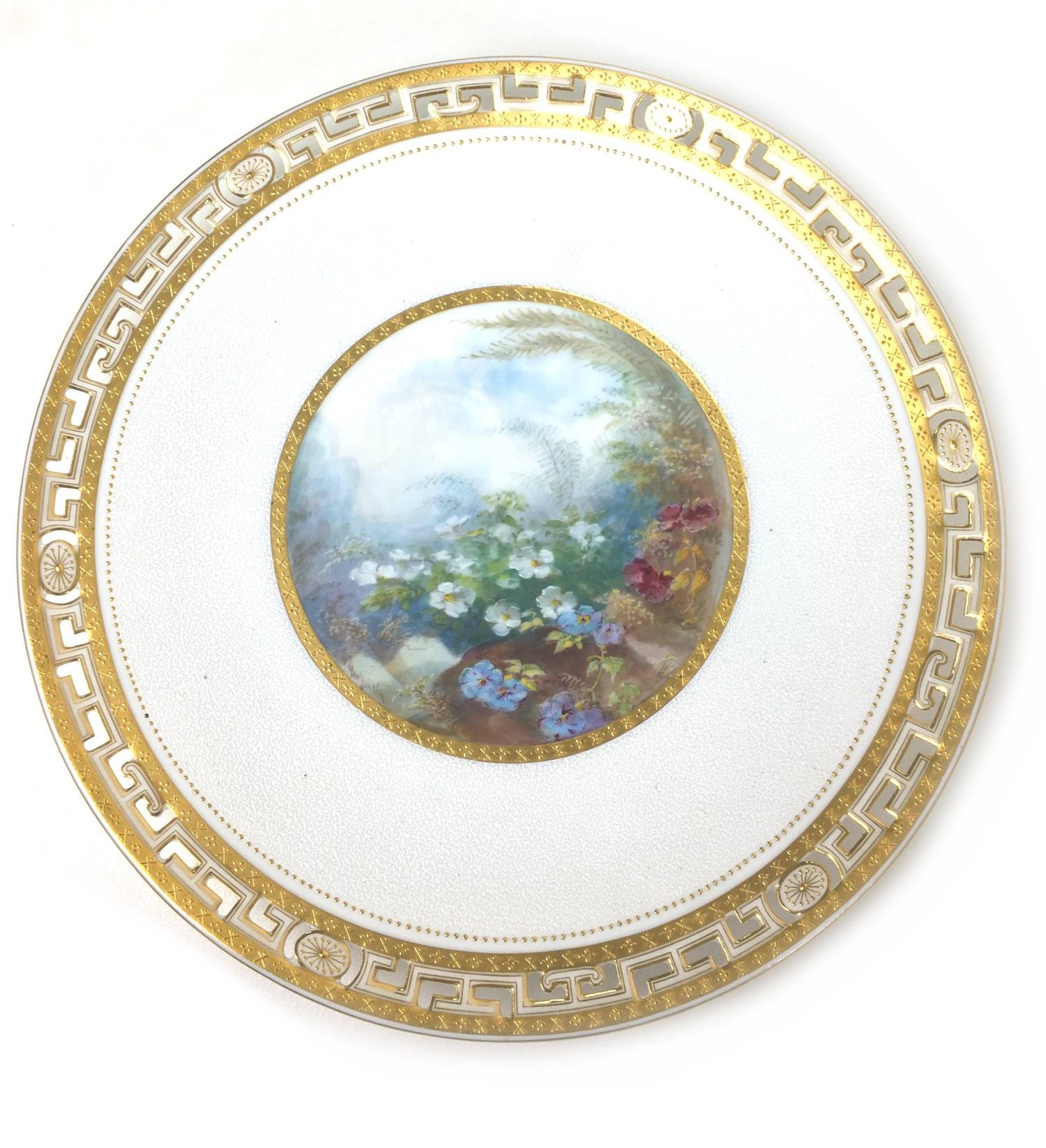 A set of four late Victorian Mintons plates, decorated with hand painted scenes from nature, - Image 8 of 10