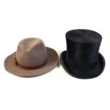A Lock & Co silk top hat, size approximately 7 1/4, together with a lady's Trilby