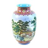 A Chinese famille rose porcelain vase, mid 20th century, decorated with a continuous scene of