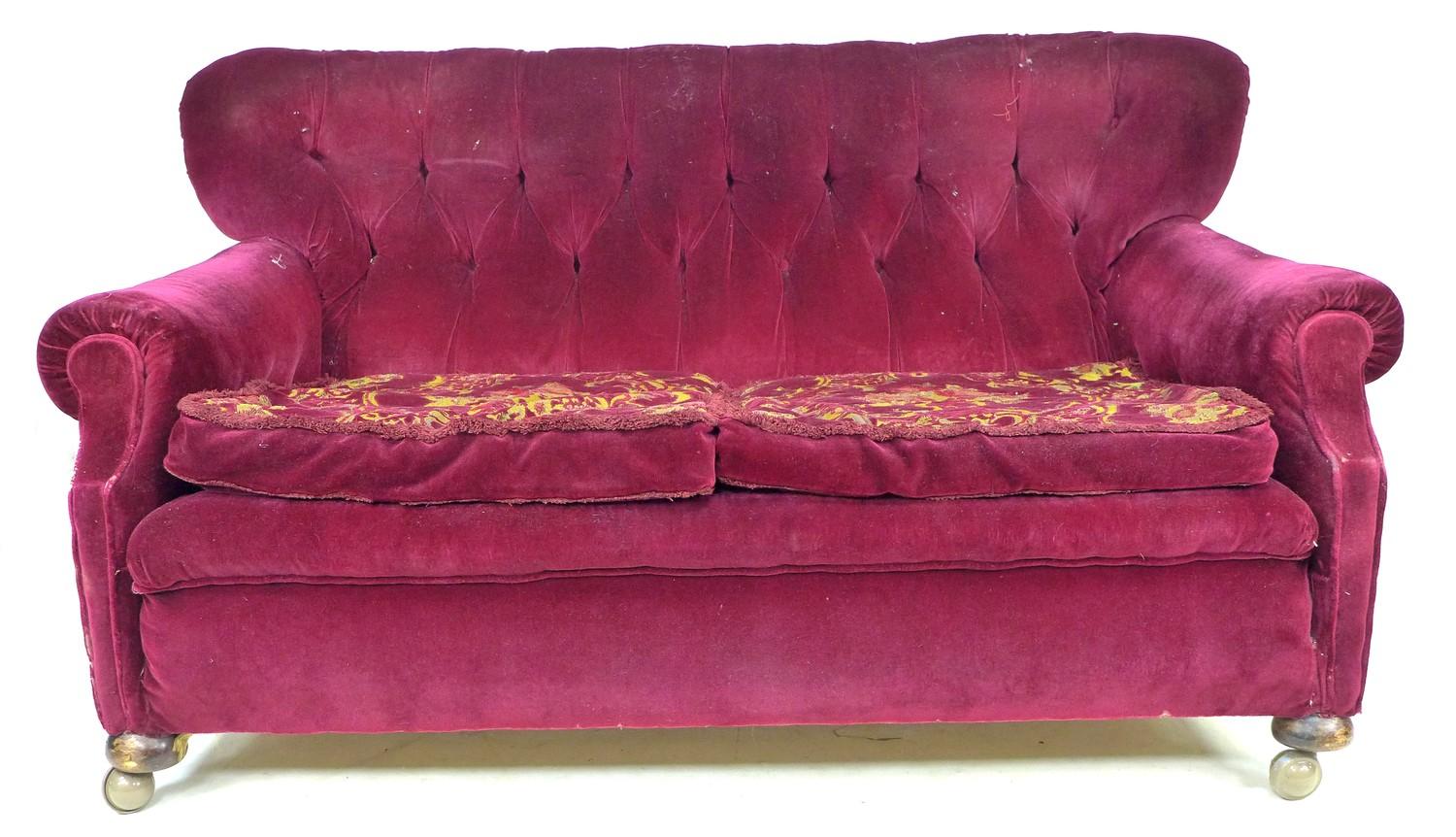 An Edwardian button back three seater sofa, 161 by 107 by 86cm high, together with a matching wing - Image 2 of 8