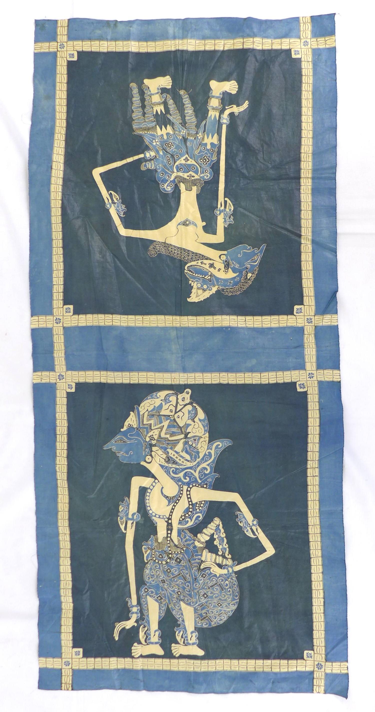 A group of six Chinese and South East Asian textile panels, including one with dragons on a blue - Image 11 of 14