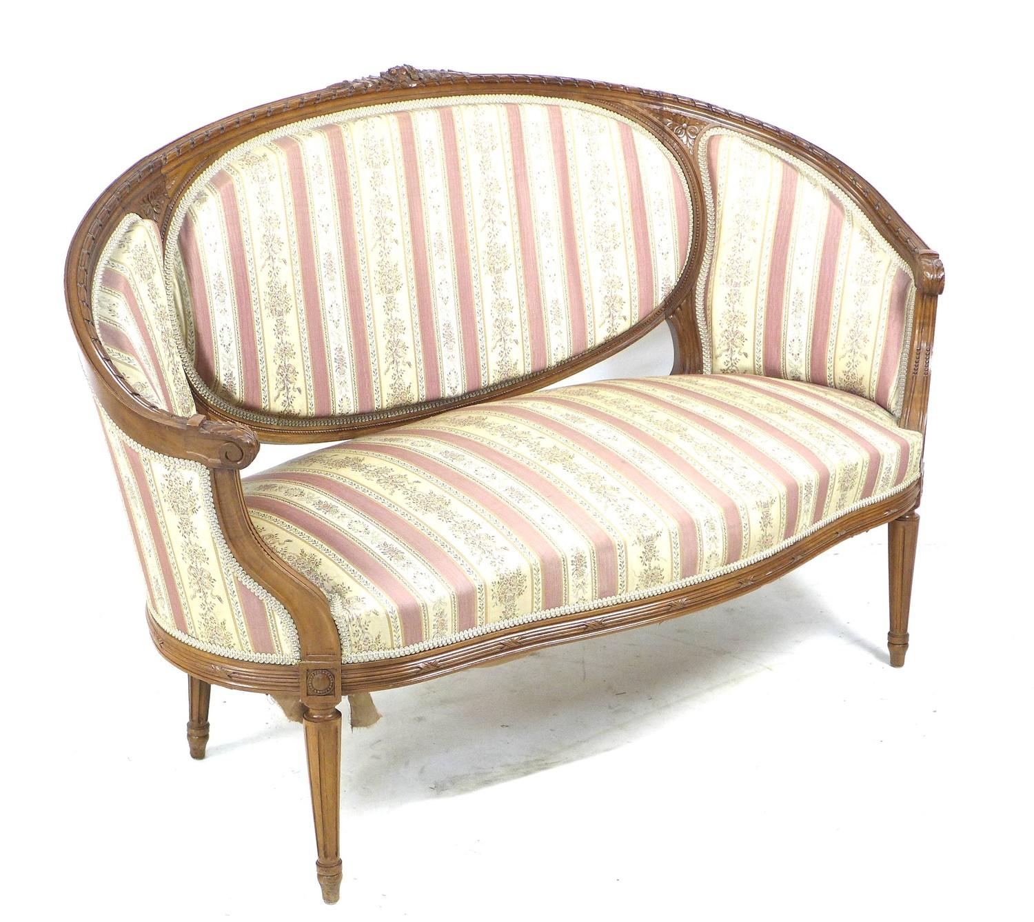 A French two seater settee, mid 20th century in Louis XVI style, with curved back with integral - Image 2 of 4