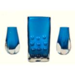 A Whitefriars blue glass 6.5" 'Mobile Phone' vase, from the 'Textured' range, designed by Geoffrey
