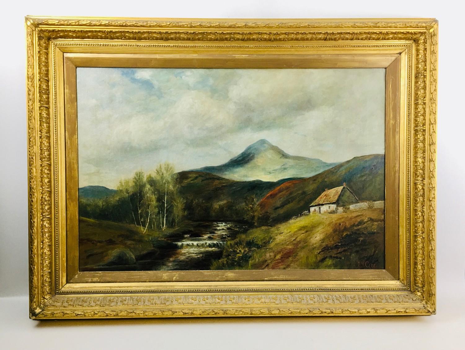 A landscape of a view of the Cheviot Hills, Northumberland, with river running through to the - Image 2 of 4