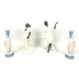 A pair of Minton style neo classical style figural candlesticks, 6.5 by 20cm high, and two 1970s