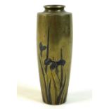 A Japanese bronze vase, Meiji period, by 'Mitsutoshi', of slender shouldered tapering form, inlaid