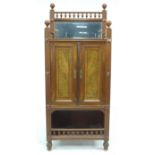 A late 19th century Continental mahogany cabinet, with turned galley and mirrored upstand, twin