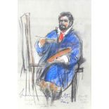 Charlotte Fawley (British, 20th century): 'Pavarotti in Tosca, Covent Garden 2002', signed in blue
