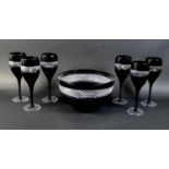 A set of six modern Waterford wine glasses, deigned by John Rocha, each with black flashed surface