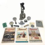 A collection of vintage automobilia, including of a Hispano Sueza style car mascot, three mid 20th