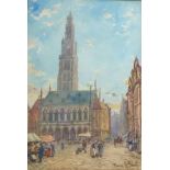 Pierre le Boeuf (French, 19th century): French market place watercolour, signed, 38 by 28cm,