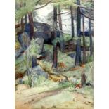 Stewart Carmichael (1869-1950): 'Rocks & trees, Bollochan Aberfeld' watercolour, signed with