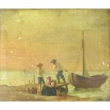 Danish School (19th century): figures on shoreline with sailing boat, unsigned, with handwritten