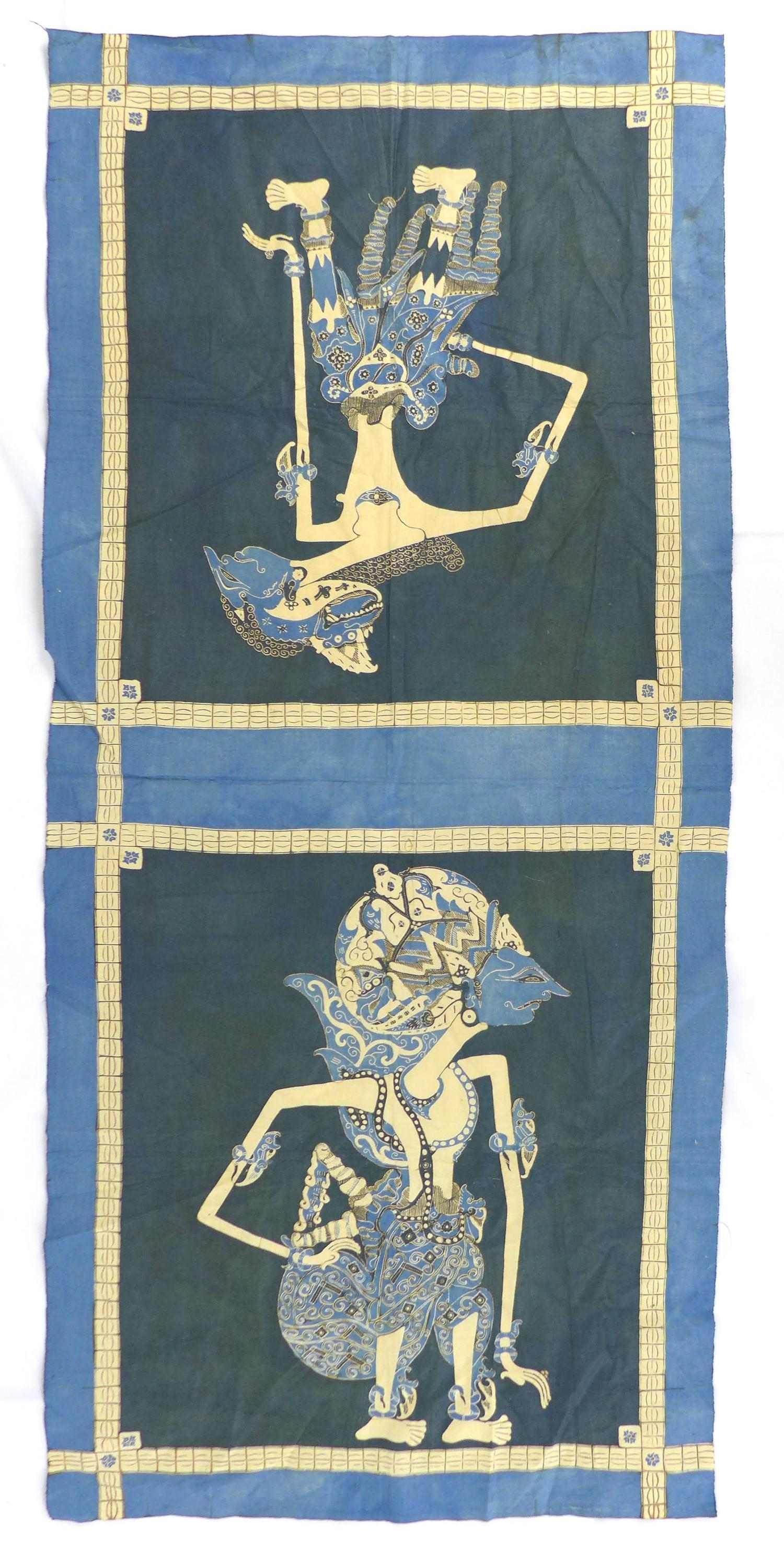 A group of six Chinese and South East Asian textile panels, including one with dragons on a blue - Image 12 of 14